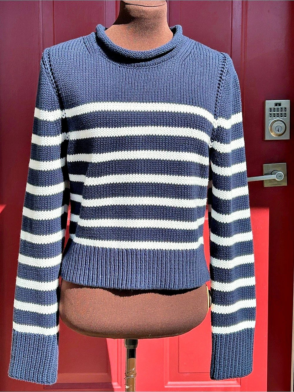 J CREW sL Striped Rollneck Sweater-💯soft cotton-sltly cropped-adorable—Looks NEW